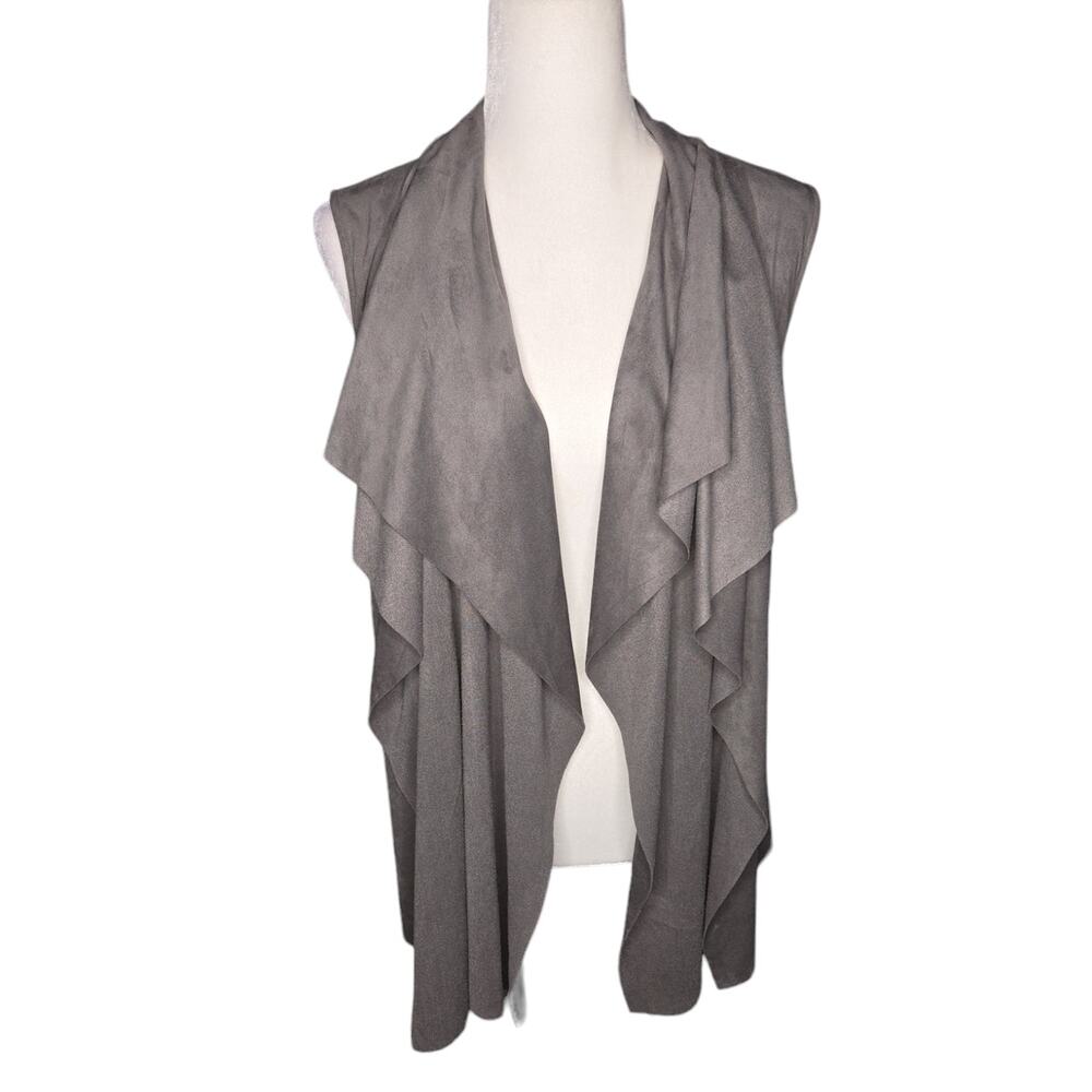 Katherine Bargley suede Draped Waterfall Vest Gray Western Career Luxury Medium